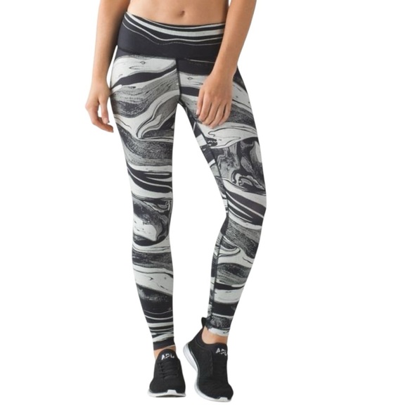 LULULEMON Speed Wunder Tight Nulux 50 G Mixed Marble White Black Women's Size 10 - Picture 1 of 8